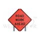 TRAFFIC REFLEXTIVE SIGN PLATE 90X90CM WORK AHEAD C/W METAL STAND