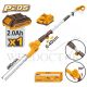INGCO 20V POLE HEDGE TRIMMER 460MM, UP TO 2.4M 1X2.0BAT+CHARGER CPHT2016012
