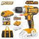 INGCO 20V LI-ION DRILL 45NM W/ 2X20V 2.0AH, CHARGER+BAG CDLI20023
