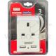 MORRIES 3WAY ADAPTOR W/ NIGHT LIGHT& 2 X USB-A (2.4A) MS3005USB/WH