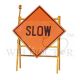 TRAFFIC REFLECTIVE SIGN PLATE 900X900MM "SLOW" C/W METAL STAND